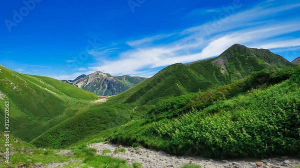 Fototapeta 北アルプス　裏銀座　快晴　絶景　山なみ　青空