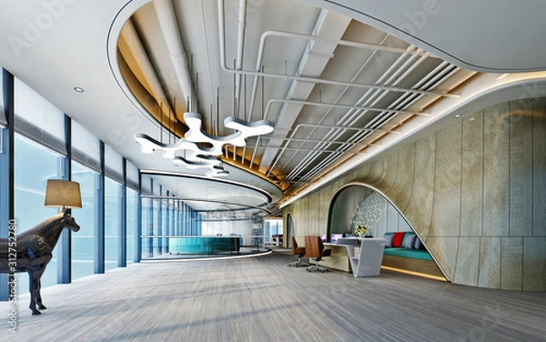 Obraz 3d render of modern working office interior