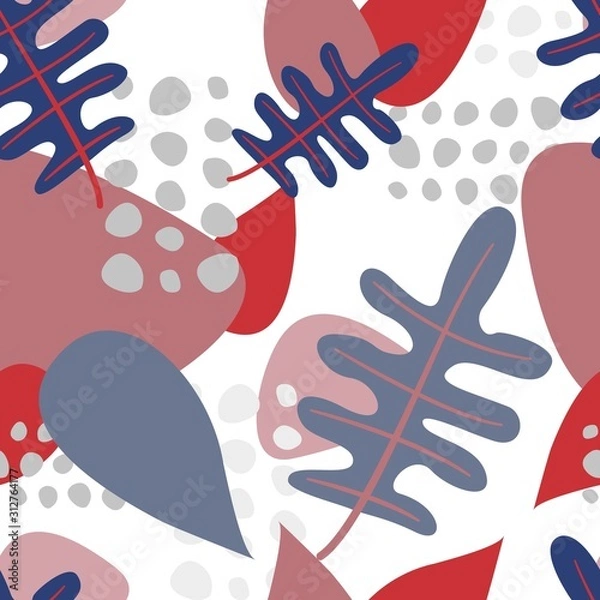 Fototapeta Seamless pattern of abstract leaves and elements. Background with geometric patterns for wallpaper, paper, posters.