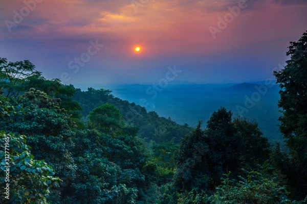 Fototapeta Beautiful Sunset view from Nadukani Churam Kerala India