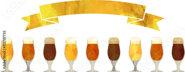 Obraz バナー_帯_クラフトビール_黒ビール_地ビール_グラス_ベクター_イラスト_お酒_アルコール