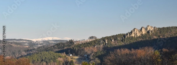 Fototapeta View on Suche skaly, Krkokoše mountain in the background, Mala skala, Bohemian paradise, Czech republic