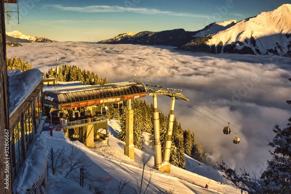 Obraz Beautiful Mountian View in Morzine, French Alpine Resort, France during Winter