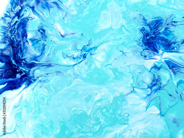 Fototapeta Blue creative abstract hand painted background, marble texture