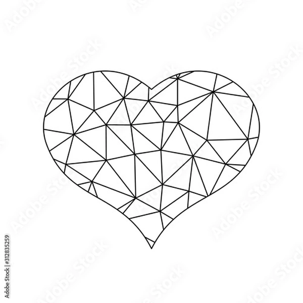 Fototapeta Low poly net heart. Symbol of love and St Valentines Day. Vector illustration