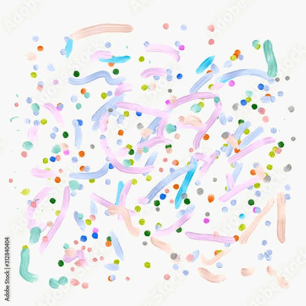 Fototapeta Abstract painted background. Abstract painted colorful background full of dots, brush strokes and points. Polka dotted. Brush painted. Art picture. Design painting. Colorful dots and strokes on white.