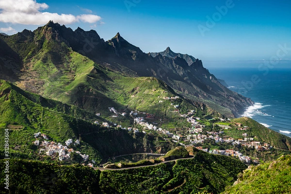 Obraz Anaga Rural park, view from El Bailadero viewpoint towards villages of Azanos and Taganana in Tenerife, Canary Islands, Spain.