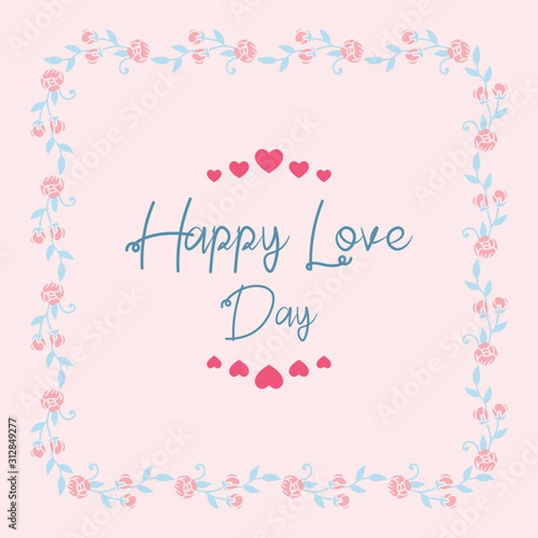 Fototapeta Pattern unique shape leaf and peach floral frame, for happy valentine greeting card design. Vector