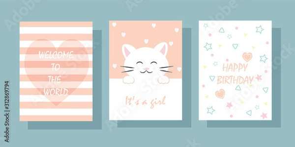 Obraz Set of vector cute greeting cards for kids with text.