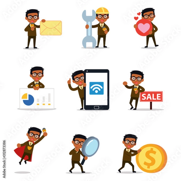 Fototapeta Set of character anchor man in television breaking news.