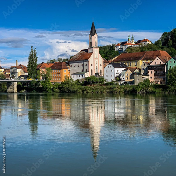 Obraz Passau, Germany and Inn River, St Getraubt church in prominent place