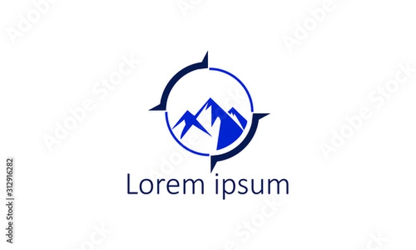 Obraz Creative Mountain and Compass Concept Logo Design Template icon and symbol. ilustration design template vector