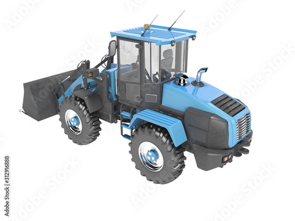 Fototapeta Blue road frontal loader perspective 3D rendering on white background no shadow
