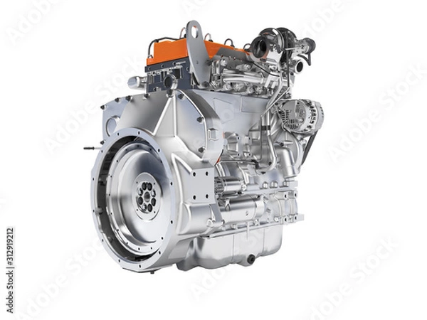 Fototapeta 3D rendering orange engine for car assembly on white background no shadow