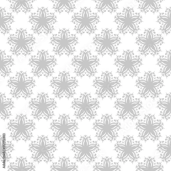 Fototapeta Seamless gray floral pattern. White background