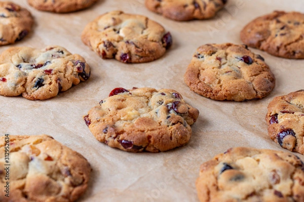 Fototapeta Handmade cookies with cranberries and chocolate