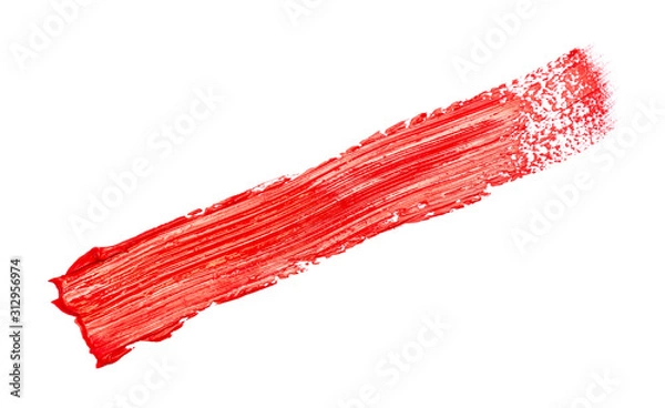 Obraz Red paint brush strokes, acrylic drawing. Isolated.