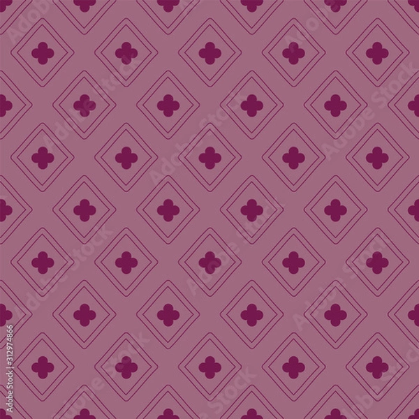 Fototapeta Simple editable diamond clover vector seamless repeat pattern. Versatile hand drawn pattern shown in berry red but color is editable. Perfect for packaging, backgrounds, wallpaper, textile and more.