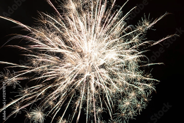 Fototapeta White New Year Eve fireworks in the night sky