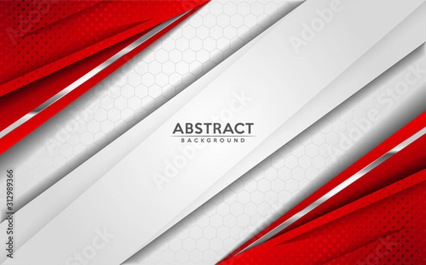 Fototapeta Modern abstract white and red background with 3D Overlap layers effect.