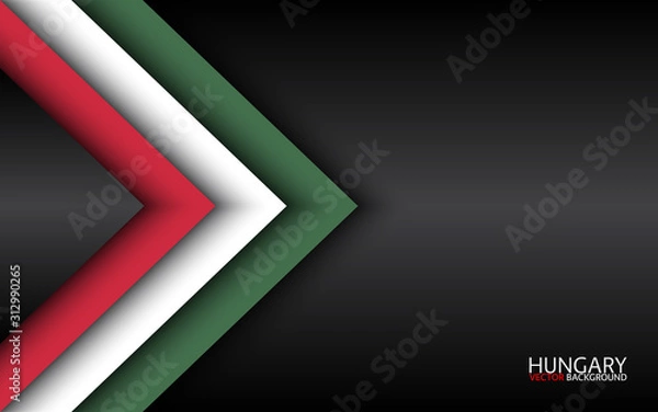 Obraz Modern vector overlayed arrows with Hungarian colors and grey free space for your text, overlayed sheets of paper in the look of the Hungarian flag, Made in Hungary, abstract widescreen background