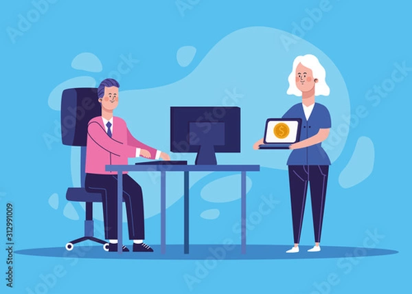 Fototapeta elegant business couple workers characters