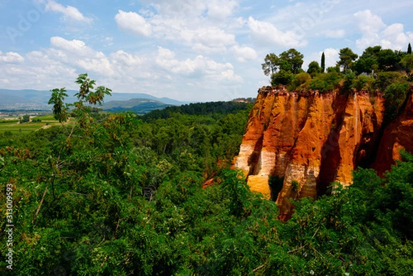 Obraz Panoramic view of the Ocher Canyon of Roussillon Le Sentier des Ocres in the Provence France	