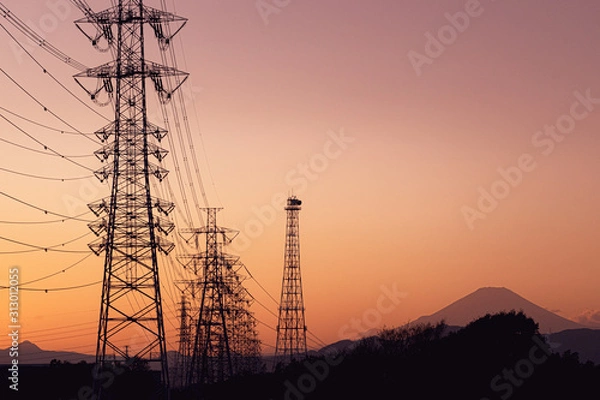 Fototapeta 鉄塔と富士山
