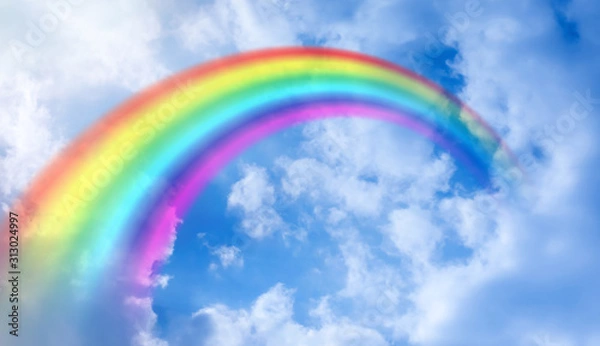 Fototapeta Rainbow background and sky with white clouds