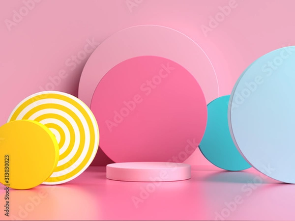 Obraz pink blue yellow geometric shape pattern colorful 3d render scene