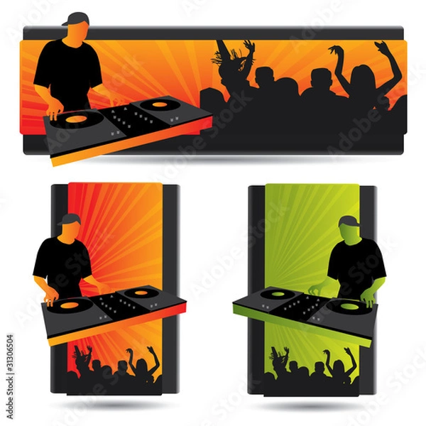 Obraz Party banner set with dj and crowd