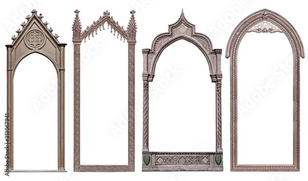 Obraz Set of panoramic silver gothic frame for paintings, mirrors or photos isolated on white background