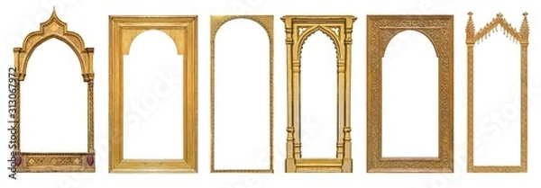 Obraz Set of panoramic golden gothic frame for paintings, mirrors or photos isolated on white background