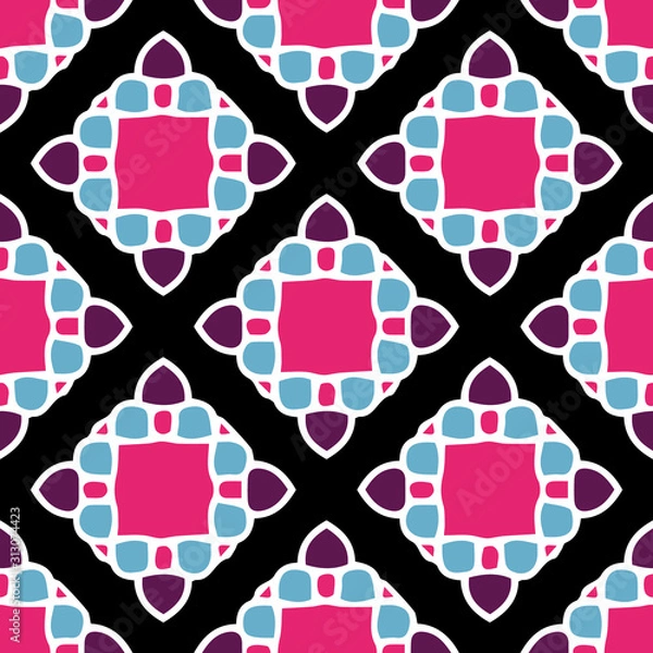 Obraz Mosaic Tile editable color vector seamless repeat pattern. Hand drawn mosaic look tile elements can be changed to any color you like, as well as the background.