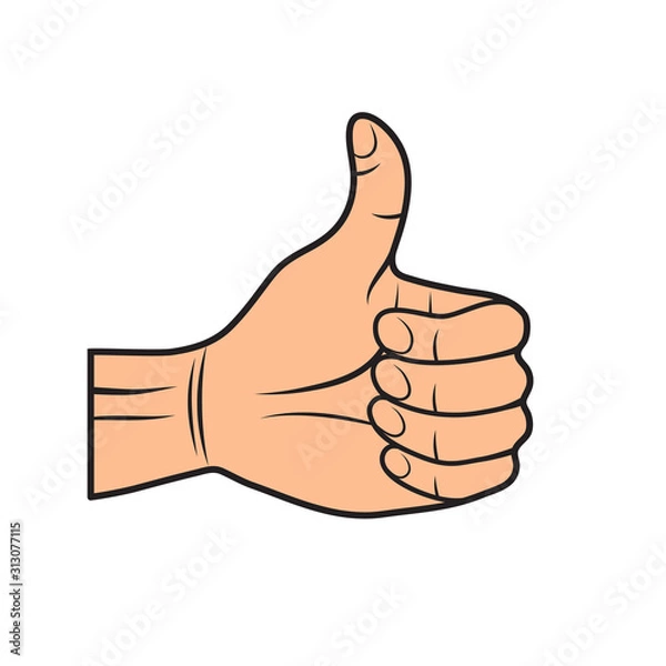 Fototapeta Arm with finger up like positive win success symbol for business concept design in cartoon pop art style on white, stock vector illustration