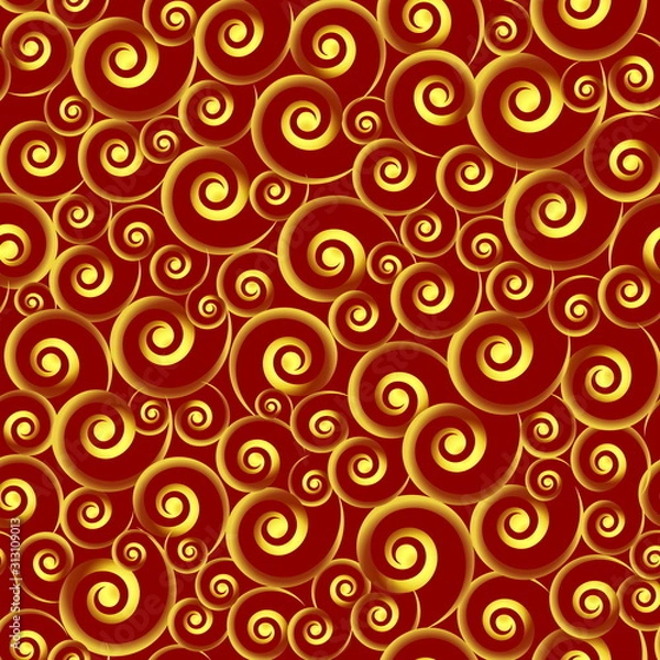 Fototapeta Vector seamless pattern, decorated with swirls on a red background.