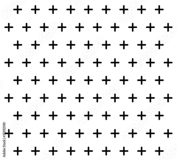 Fototapeta black and white fashion prints patterns made with '+' plus sign.seamless geometric monochrome cross pattern.Seamless crosses pattern