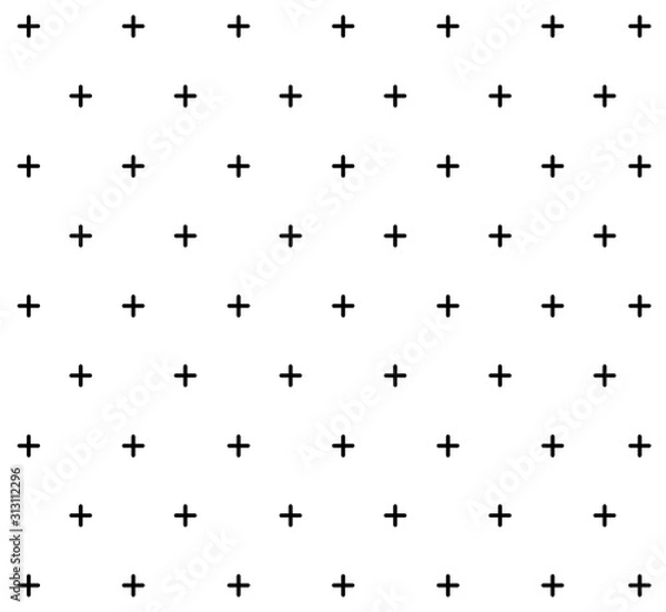 Fototapeta black and white fashion prints patterns made with '+' plus sign.seamless geometric monochrome cross pattern.Seamless crosses pattern