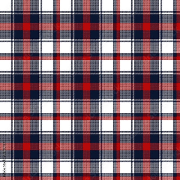 Fototapeta Blue, white and red tartan plaid. Stylish textile pattern.
