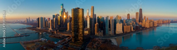 Obraz Chicago Skyline Lake Shore Panorama Sunrise Aerial 9