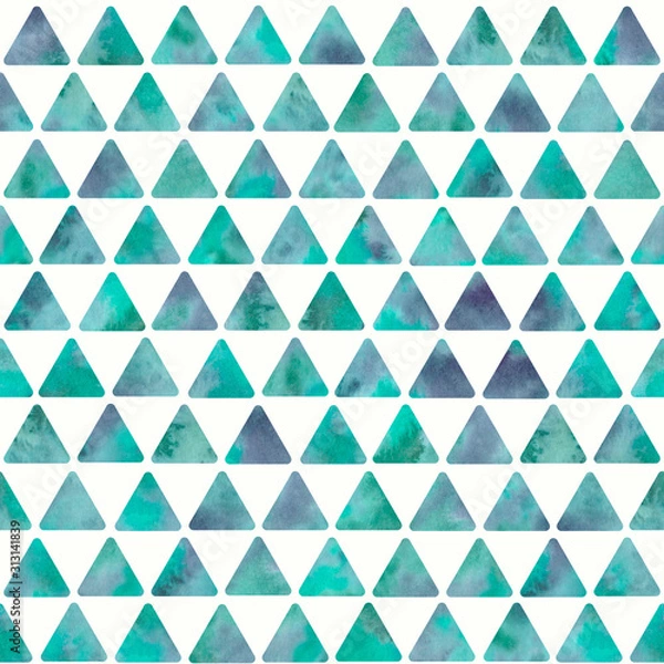 Fototapeta Watercolor turquoise triangle background. Seamless pattern. Watercolor stock illustration.
