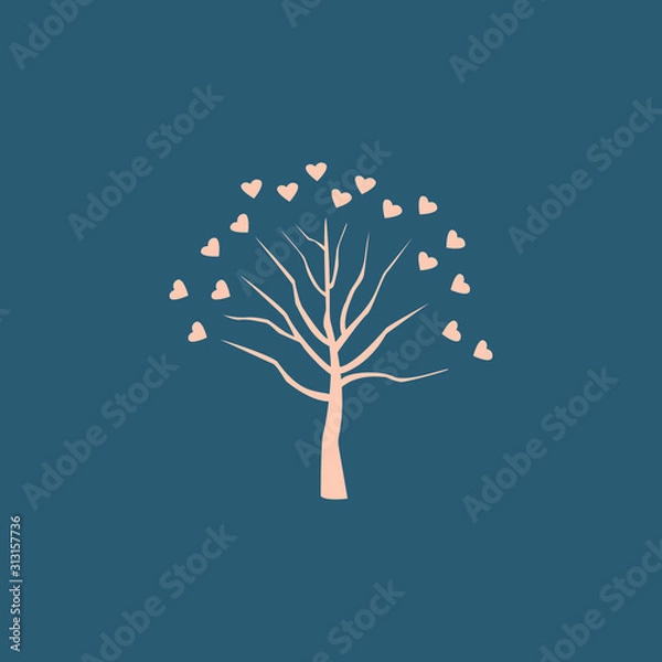 Fototapeta vector pink tree for Valentine's day with hearts instead of foliage for logos, backgrounds and design