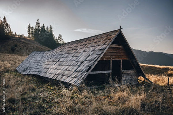 Fototapeta Abandoned Mountain Cabin Fall Sunset