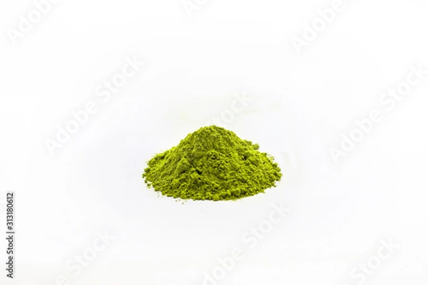 Fototapeta Heap of extract green Tea powder on white floor background.