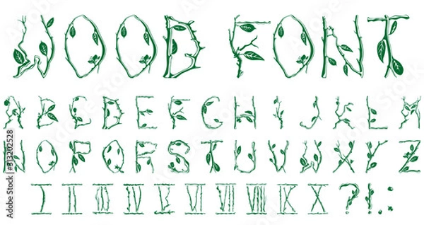 Fototapeta Beautiful font in the elven style of twigs, leaves and flowers.