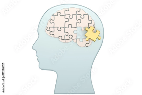 Fototapeta Brain puzzle Isolated in white background.  3d illustration