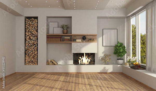 Obraz White empty room with fireplace