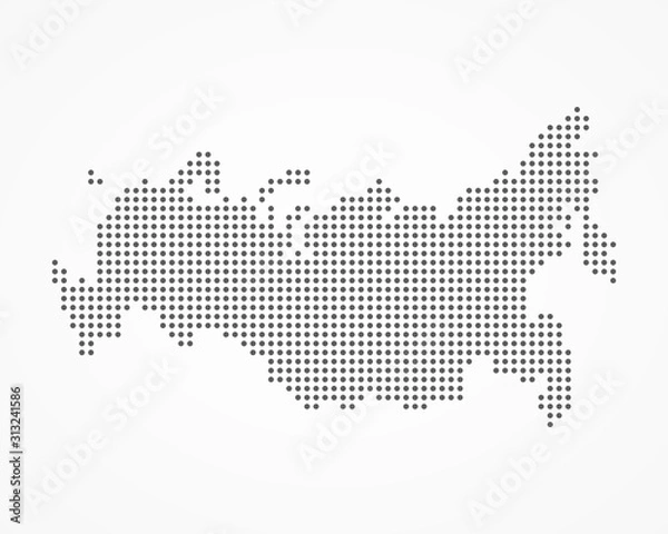 Fototapeta Abstract dotted polka dot pixel particle map of Russia. Vector eps10. You can see the animation of this illustration in my portfolio video.