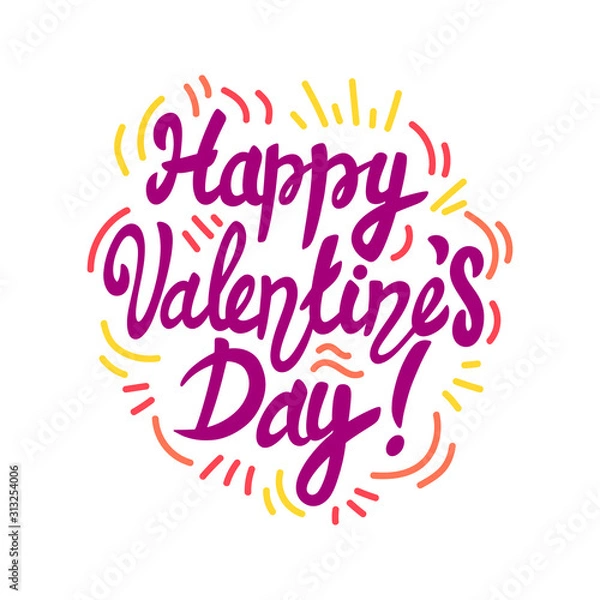 Obraz Happy Valentine's Day lettering Cartoon icons vector illustration on a white background. Great design for any purposes.