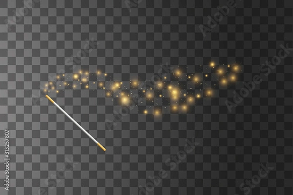 Obraz Golden Magic wand. Vector illustration. Isolated on transparent background.